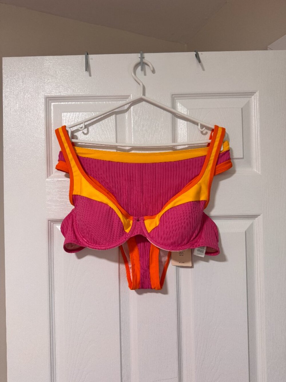 Colorblock Ribbed Underwire Bikini Set | Pink Orange Yellow | XL